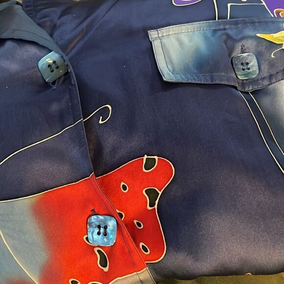 Vintage 80s Mureli Jacket 100% Silk Butterflies Moths Blue S - Picture 4 of 14